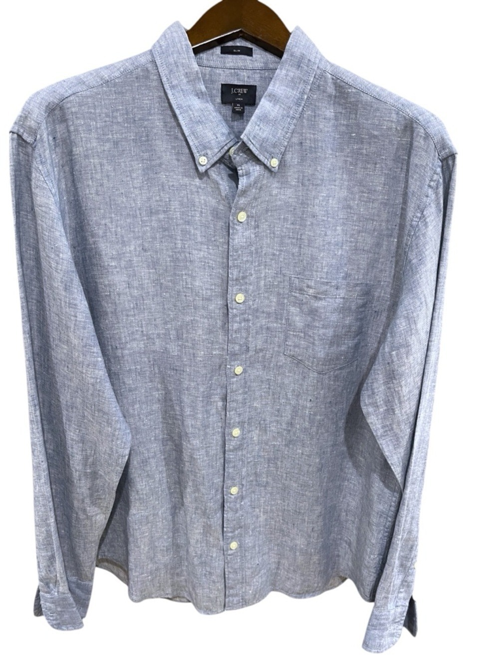 J. Crew Slim Fit Linen Button Down Long Sleeve Shirt SZ XL Blue